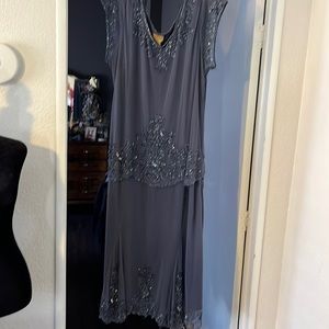 Midnight, velvet gray gown beaded 2X